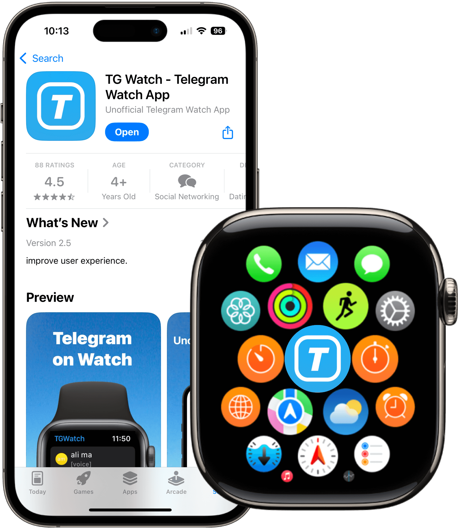 télécharger TGWatch depuis l'App Store en recherchant 'TGWatch'