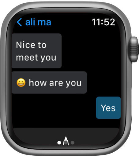 lista de mensajes de Telegram en Apple Watch, contiene texto, foto, audio, emoji, video, GIF